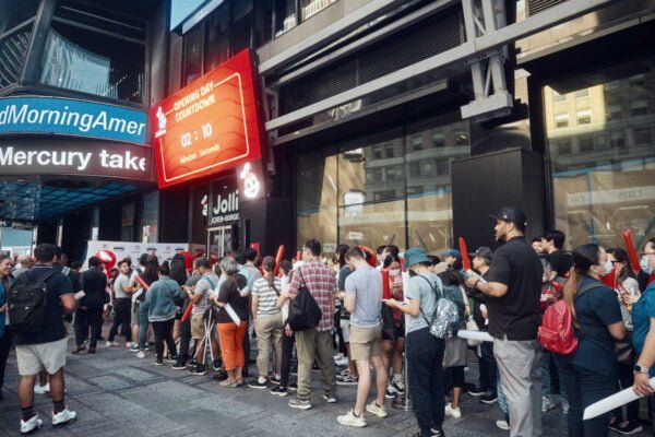 Longtime and new fans line up in anticipation of the Jollibee Times Square grand opening.